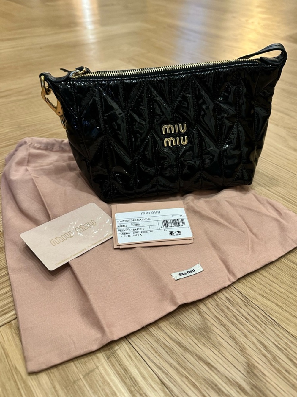 Miu Miu Black Matelassé Quilted Patent Leather Clutch
